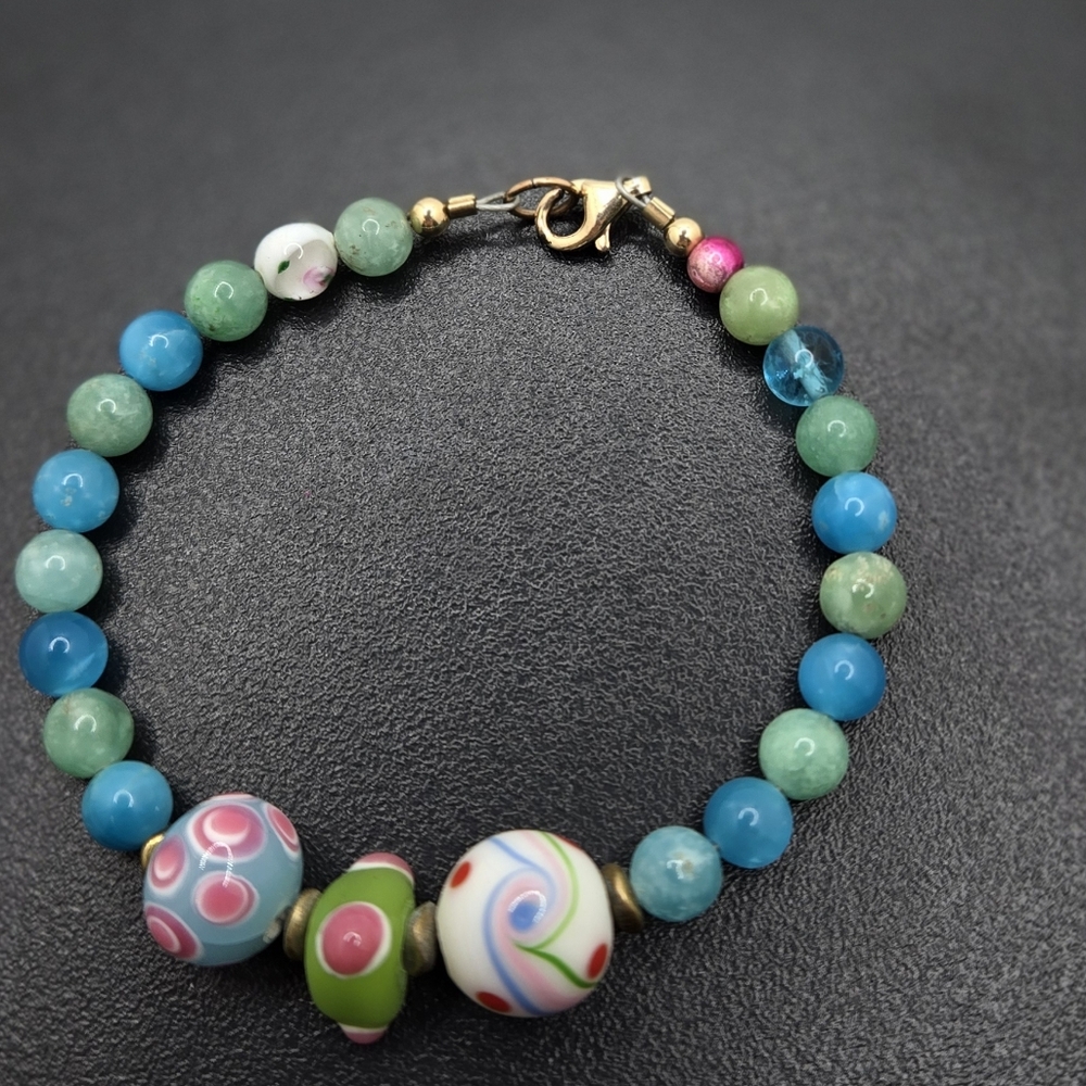 🌞 Lampwork Glass Beaded Bracelet w/14k Gf Clasp & Findings XS or Kids Size 3